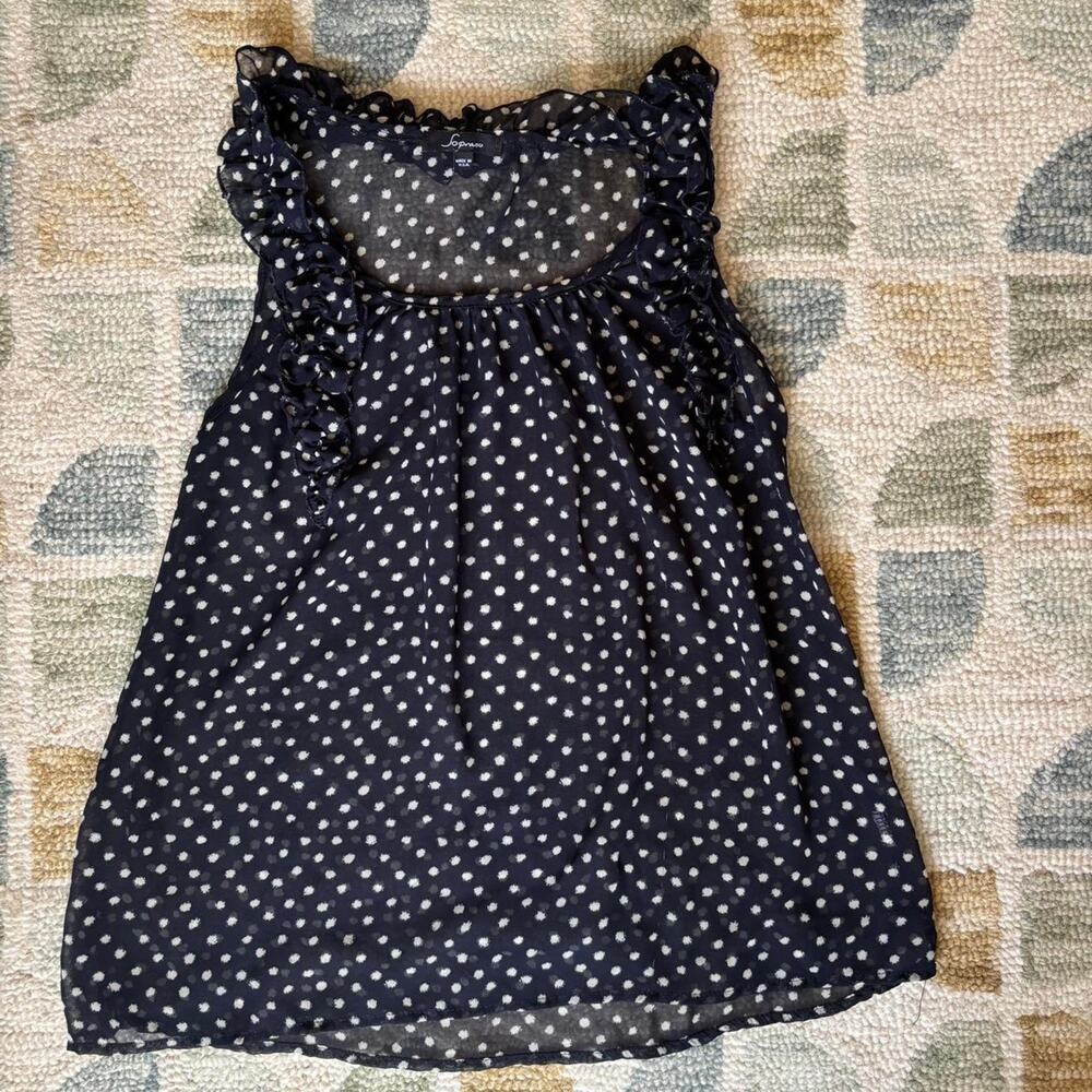 Soprano Sheer Polka Dot Tank Top Ruffle Collar Made in USA Size M